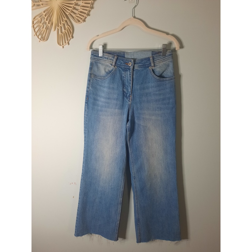 Something Navy Wide Leg Light Wash Raw Hem Blue Denim Jeans